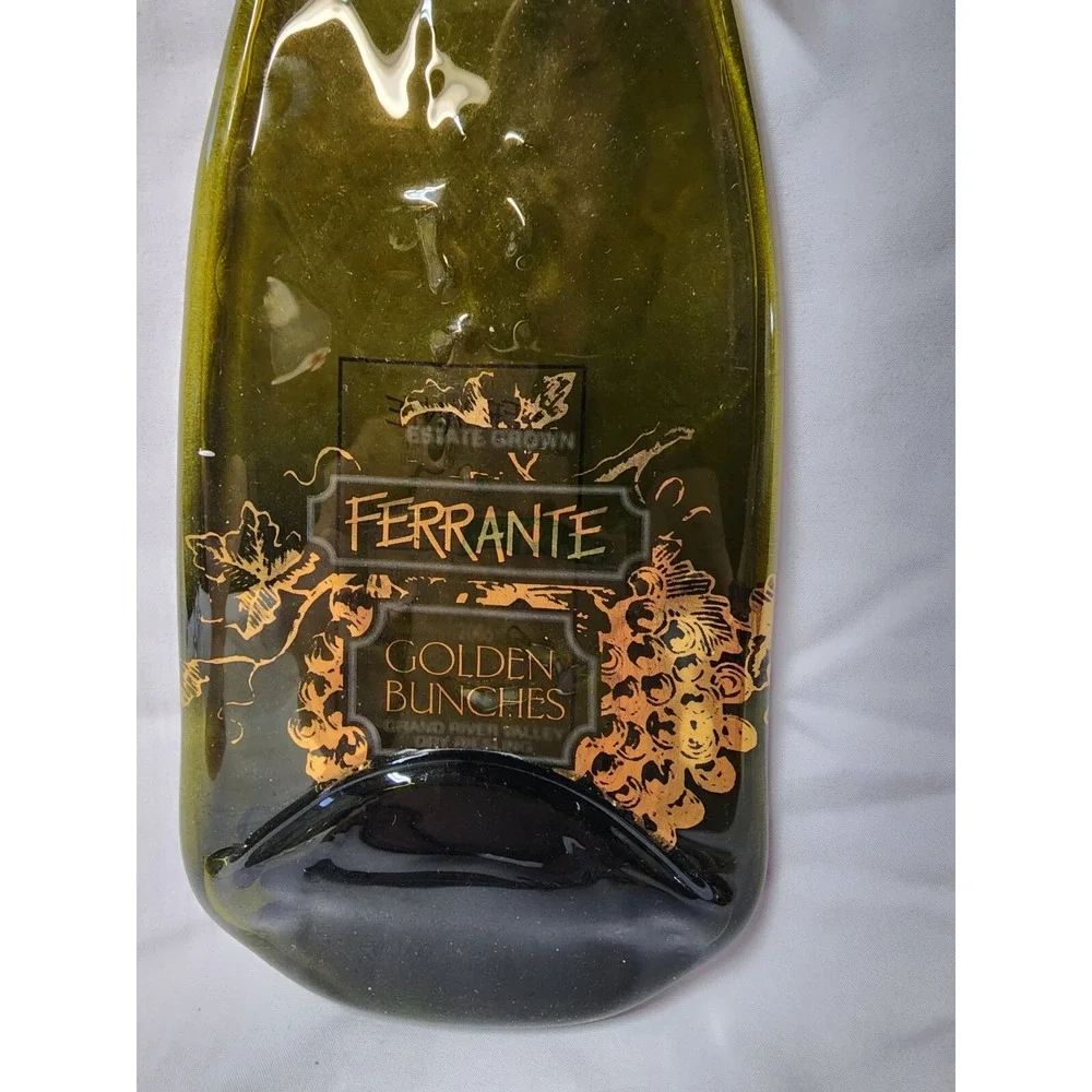 Flat Melted  Beaded Ferranti  Wine Bottle Cheese/Bread Board Knife 4 Glasses